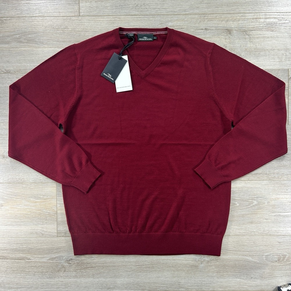 NWT Rodd & Gunn Wool Sweater Mens Large V Neck Long Sleeve Wine Red Preppy